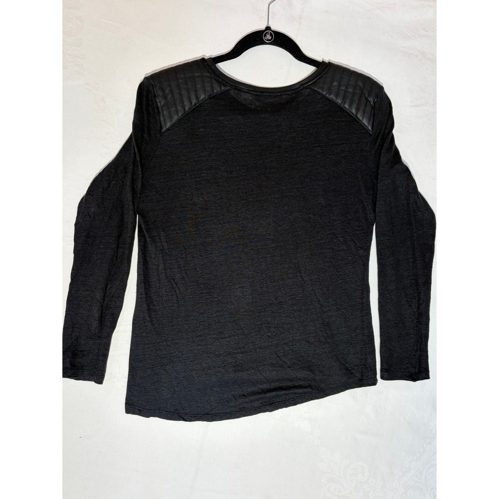 Zara W&B Collection Black Long Sleeve Top Faux Leather Quilted Shoulders XL